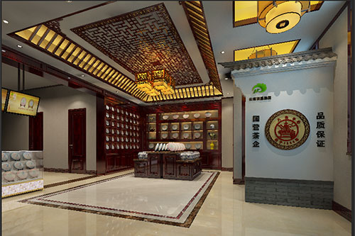 西陵古朴典雅的中式茶叶店大堂设计效果图